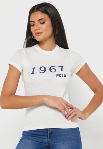 Camisetas blancas con cuello redondo y gráficos de Ralph Lauren para mujer