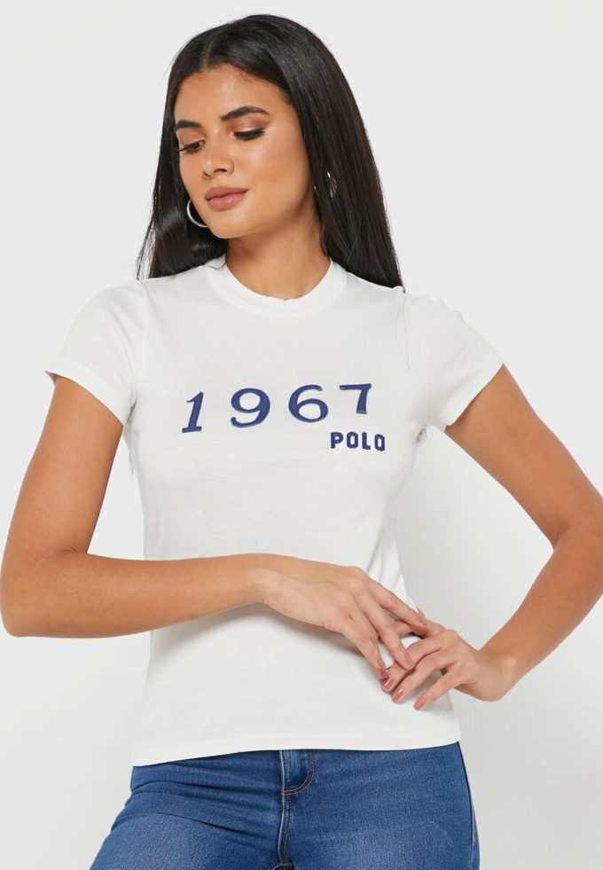 Camisetas blancas con cuello redondo y gráficos de Ralph Lauren para mujer