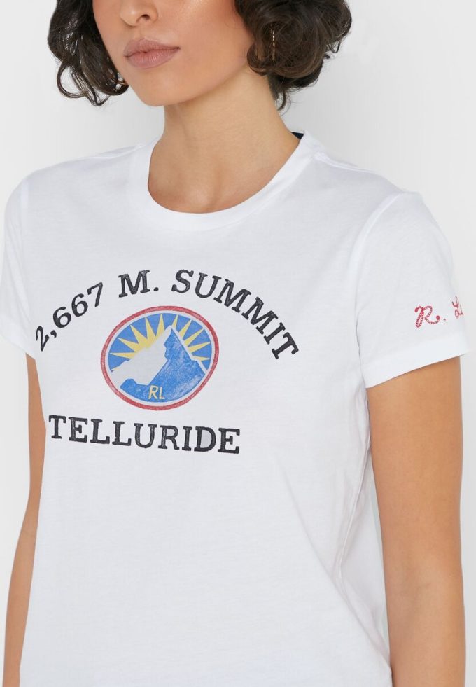 Camisetas blancas con cuello redondo y gráficos de Ralph Lauren para mujer