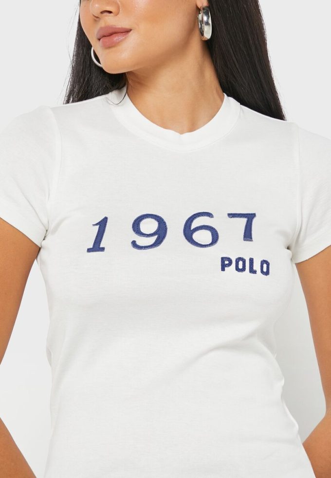 Camisetas blancas con cuello redondo y gráficos de Ralph Lauren para mujer