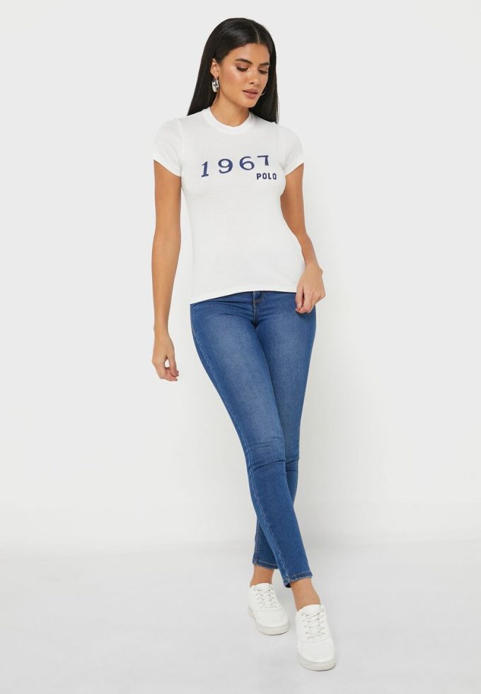 Camisetas blancas con cuello redondo y gráficos de Ralph Lauren para mujer