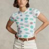 Camisetas blancas de algodón acanalado con motivo de viaje de Ralph Lauren para mujer