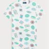 Camisetas blancas de algodón acanalado con motivo de viaje de Ralph Lauren para mujer