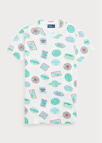 Camisetas blancas de algodón acanalado con motivo de viaje de Ralph Lauren para mujer