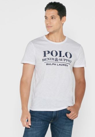 Camisetas blancas de cuello redondo con eslogan de Ralph Lauren para hombre Camisetas blancas de cuello redondo con eslogan de Ralph Lauren para hombre