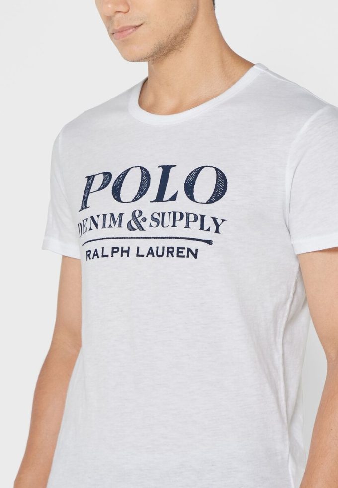 Camisetas blancas de cuello redondo con eslogan de Ralph Lauren para hombre Camisetas blancas de cuello redondo con eslogan de Ralph Lauren para hombre
