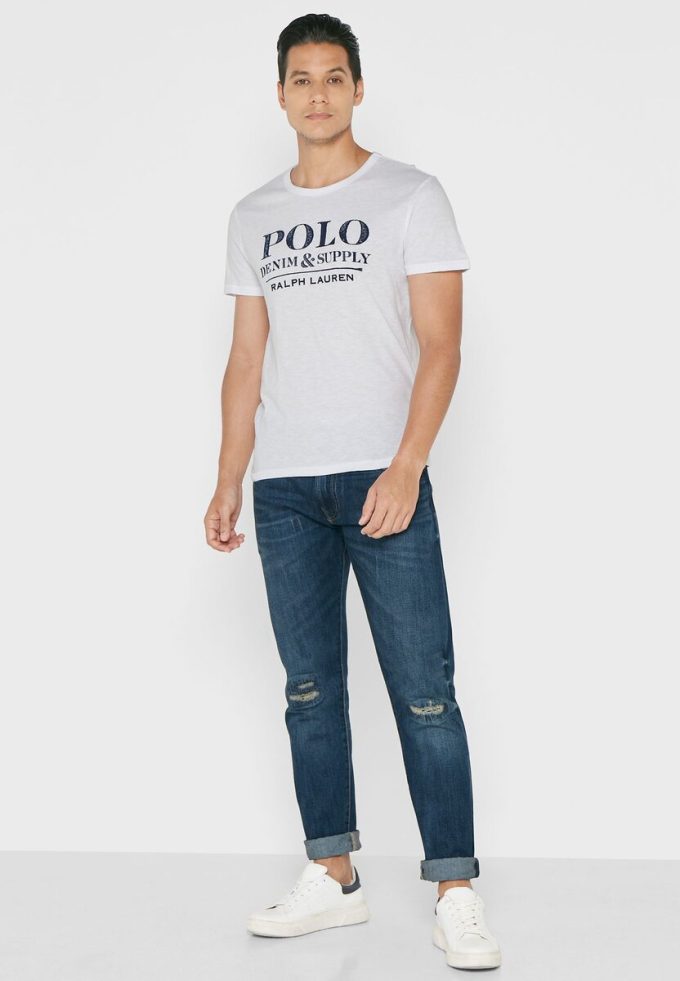 Camisetas blancas de cuello redondo con eslogan de Ralph Lauren para hombre Camisetas blancas de cuello redondo con eslogan de Ralph Lauren para hombre