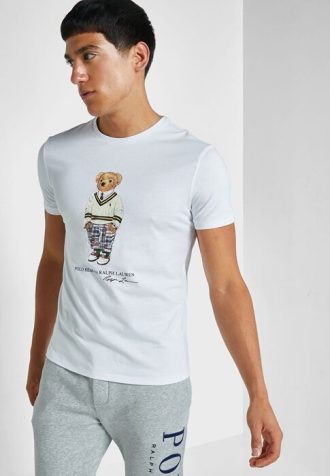 Camisetas blancas de cuello redondo con gráficos de Ralph Lauren para hombre Camisetas blancas de cuello redondo con gráficos de Ralph Lauren para hombre