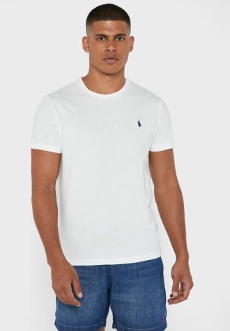 Camisetas blancas de cuello redondo con logo en el pecho de Ralph Lauren para hombre Camisetas blancas de cuello redondo con logo en el pecho de Ralph Lauren para hombre