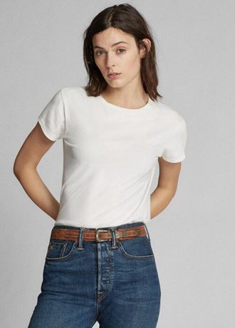 Camisetas blancas de cuello redondo de jersey de algodón Ralph Lauren para mujer