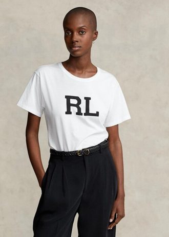 Camisetas blancas de jersey con el logotipo de Ralph Lauren RL para mujer
