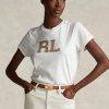 Camisetas blancas de jersey Ralph Lauren RL con apliques de gamuza para mujer