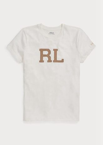 Camisetas blancas de jersey Ralph Lauren RL con apliques de gamuza para mujer