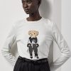 Camisetas blancas de manga larga de algodón Ralph Lauren Cinema Polo Bear para mujer