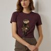 Camisetas de algodón con oso de tweed Ralph Lauren en color burdeos para mujer