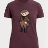 Camisetas de algodón con oso de tweed Ralph Lauren en color burdeos para mujer