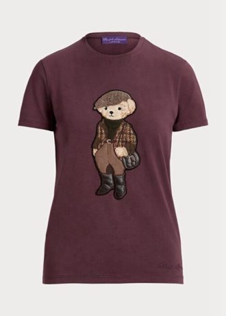 Camisetas de algodón con oso de tweed Ralph Lauren en color burdeos para mujer