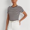 Camisetas de algodón elástico a rayas Ralph Lauren para mujer en color azul marino Camisetas de algodón elástico a rayas Ralph Lauren para mujer en color azul marino