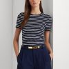 Camisetas de algodón elástico a rayas Ralph Lauren para mujer en color azul marino Camisetas de algodón elástico a rayas Ralph Lauren para mujer en color azul marino