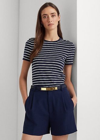 Camisetas de algodón elástico a rayas Ralph Lauren para mujer en color azul marino Camisetas de algodón elástico a rayas Ralph Lauren para mujer en color azul marino