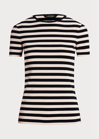 Camisetas de algodón elástico a rayas Ralph Lauren para mujer en color azul marino Camisetas de algodón elástico a rayas Ralph Lauren para mujer en color azul marino