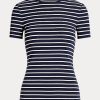 Camisetas de algodón elástico a rayas Ralph Lauren para mujer en color azul marino Camisetas de algodón elástico a rayas Ralph Lauren para mujer en color azul marino