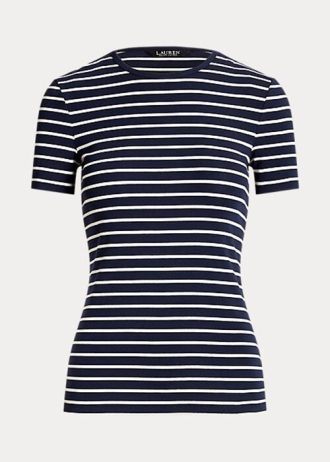 Camisetas de algodón elástico a rayas Ralph Lauren para mujer en color azul marino Camisetas de algodón elástico a rayas Ralph Lauren para mujer en color azul marino