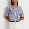 Camisetas de algodón elástico con estampado floral de Ralph Lauren para mujer en azul Camisetas de algodón elástico con estampado floral de Ralph Lauren para mujer en azul