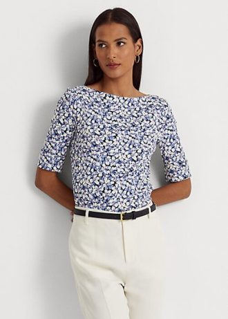 Camisetas de algodón elástico con estampado floral de Ralph Lauren para mujer en azul Camisetas de algodón elástico con estampado floral de Ralph Lauren para mujer en azul