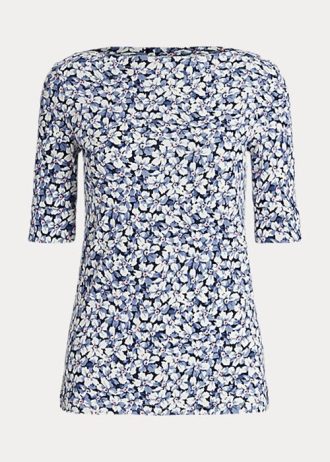 Camisetas de algodón elástico con estampado floral de Ralph Lauren para mujer en azul Camisetas de algodón elástico con estampado floral de Ralph Lauren para mujer en azul