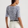 Camisetas de algodón elástico con estampado floral de Ralph Lauren para mujer en azul Camisetas de algodón elástico con estampado floral de Ralph Lauren para mujer en azul
