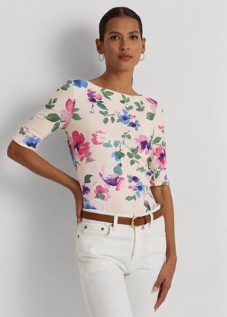 Camisetas de algodón elástico con estampado floral de Ralph Lauren para mujer en color rosa Camisetas de algodón elástico con estampado floral de Ralph Lauren para mujer en color rosa