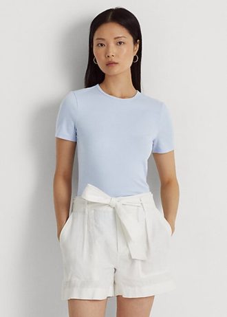 Camisetas de algodón elástico Ralph Lauren azules para mujer Camisetas de algodón elástico Ralph Lauren azules para mujer