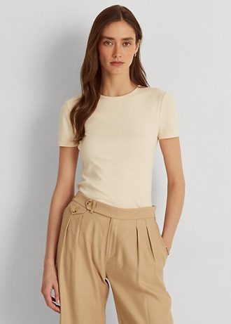Camisetas de algodón elástico Ralph Lauren para mujer en color crema Camisetas de algodón elástico Ralph Lauren para mujer en color crema