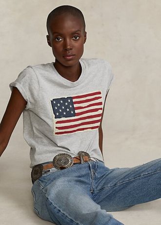 Camisetas de algodón Ralph Lauren con bandera para mujer en gris Camisetas de algodón Ralph Lauren con bandera para mujer en gris
