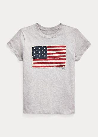 Camisetas de algodón Ralph Lauren con bandera para mujer en gris Camisetas de algodón Ralph Lauren con bandera para mujer en gris