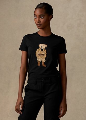 Camisetas de algodón Ralph Lauren Safari Polo Bear para mujer, color negro Camisetas de algodón Ralph Lauren Safari Polo Bear para mujer, color negro