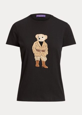 Camisetas de algodón Ralph Lauren Safari Polo Bear para mujer, color negro Camisetas de algodón Ralph Lauren Safari Polo Bear para mujer, color negro