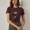 Camisetas de algodón Ralph Lauren Tweed Polo Bear en color burdeos para mujer Camisetas de algodón Ralph Lauren Tweed Polo Bear en color burdeos para mujer