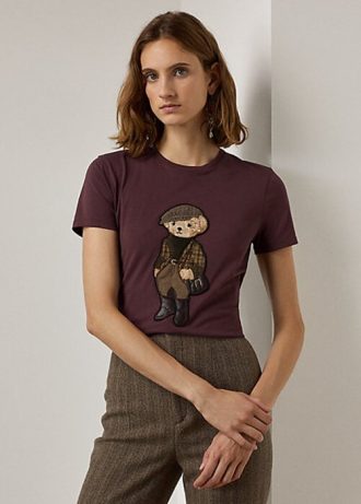 Camisetas de algodón Ralph Lauren Tweed Polo Bear en color burdeos para mujer Camisetas de algodón Ralph Lauren Tweed Polo Bear en color burdeos para mujer