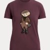 Camisetas de algodón Ralph Lauren Tweed Polo Bear en color burdeos para mujer Camisetas de algodón Ralph Lauren Tweed Polo Bear en color burdeos para mujer