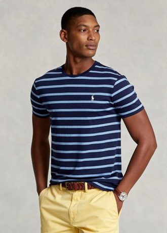 Camisetas de algodón suave a rayas entalladas personalizadas Ralph Lauren para hombre en color azul marino Camisetas de algodón suave a rayas entalladas personalizadas Ralph Lauren para hombre en color azul marino