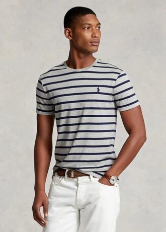 Camisetas de algodón suave a rayas entalladas personalizadas Ralph Lauren para hombre en gris Camisetas de algodón suave a rayas entalladas personalizadas Ralph Lauren para hombre en gris