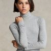 Camisetas de cuello alto acanaladas elásticas Ralph Lauren grises para mujer Camisetas de cuello alto acanaladas elásticas Ralph Lauren grises para mujer