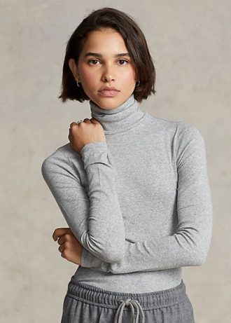 Camisetas de cuello alto acanaladas elásticas Ralph Lauren grises para mujer Camisetas de cuello alto acanaladas elásticas Ralph Lauren grises para mujer
