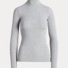 Camisetas de cuello alto acanaladas elásticas Ralph Lauren grises para mujer Camisetas de cuello alto acanaladas elásticas Ralph Lauren grises para mujer