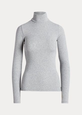 Camisetas de cuello alto acanaladas elásticas Ralph Lauren grises para mujer Camisetas de cuello alto acanaladas elásticas Ralph Lauren grises para mujer