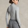 Camisetas de cuello alto acanaladas elásticas Ralph Lauren grises para mujer Camisetas de cuello alto acanaladas elásticas Ralph Lauren grises para mujer