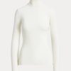 Camisetas de cuello alto acanaladas elásticas Ralph Lauren para mujer en color crema