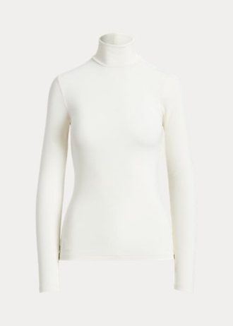 Camisetas de cuello alto acanaladas elásticas Ralph Lauren para mujer en color crema Camisetas de cuello alto acanaladas elásticas Ralph Lauren para mujer en color crema